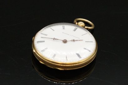 null Pocket watch in 18k (750) yellow gold, dial with white enamel background (accidents)...