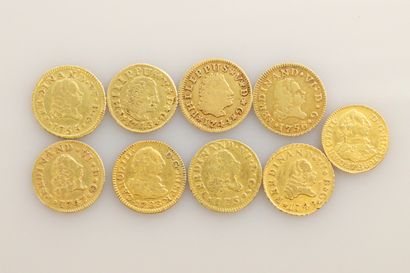 null ESPAGNE - Philippe V à Charles III

Lot de 9 pièces d'un demi escudo en or 1743...