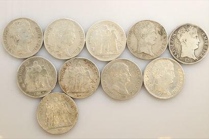  FRANCE 
Lot de 10 pièces de 5 Francs en argent 
Union et Force : an 5 A (2 ex),...