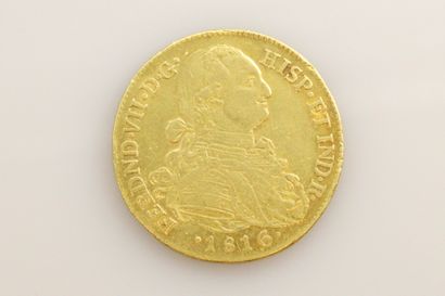 COLOMBIE - Fernand VII 
8 escudos or 1816 Nuevo Reino 
Fried : 60 
Chocs au revers,...