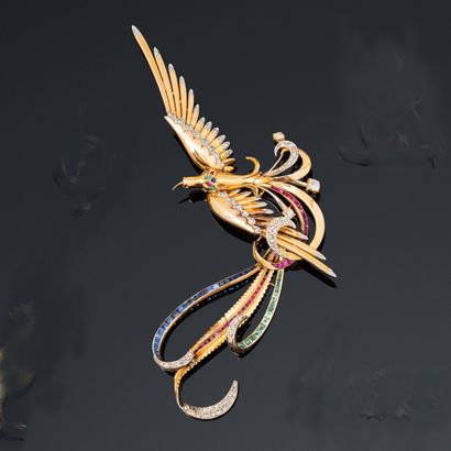 18K (750) gold lapel clip depicting a bird...