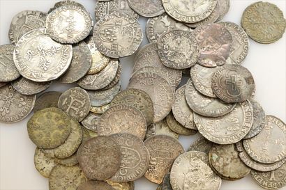  FRENCH COINS 
Lot of 77 Royal coins in silver and billon from François I to Henri...