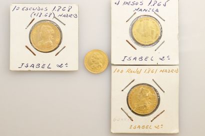 null ESPAGNE - Isabelle II 

Lot de 4 pièces en or : 

- 100 reales 1861. Madrid....
