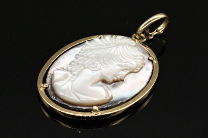 18K (750) gold pendant, oval shape, set with...