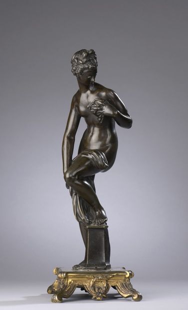 null Venus Caesarini or Venus in the bath in bronze with brown patina. Standing with...