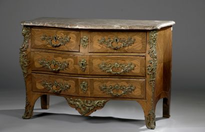 Curved COMMODE in veneered wood inlaid with...