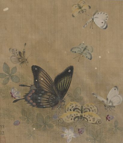 null CHINA - 19th century

Set of two painting fragments, ink and colors on silk,...