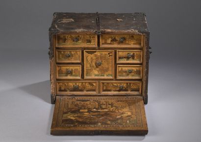Small cabinet in marquetry of indigenous...