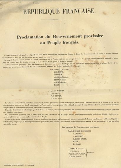 null Révolution de 1848. 6 affiches imprimées, février-avril 1848 ; grand. in-fol.



Proclamation...