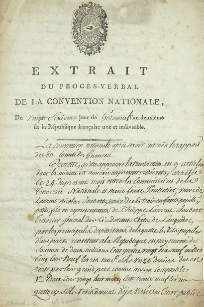 null CONVENTION NATIONALE. 7 P.S. par des députés, janvier-décembre 1794 ; 1 page...