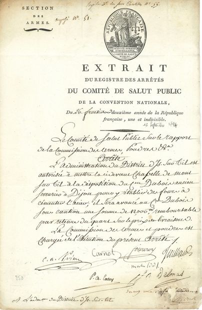 null COMITÉ DE SALUT PUBLIC. P.S. par 7 membres, 26 fructidor II (12 septembre 1794)...