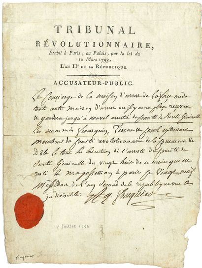 null Antoine-Quentin FOUQUIER-TINVILLE (1746-1795) Accusateur public du Tribunal...