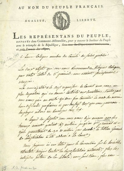 null Jacques REVERCHON (1750-1828) conventionnel (Saône-et-Loire). L.S. cosignée...