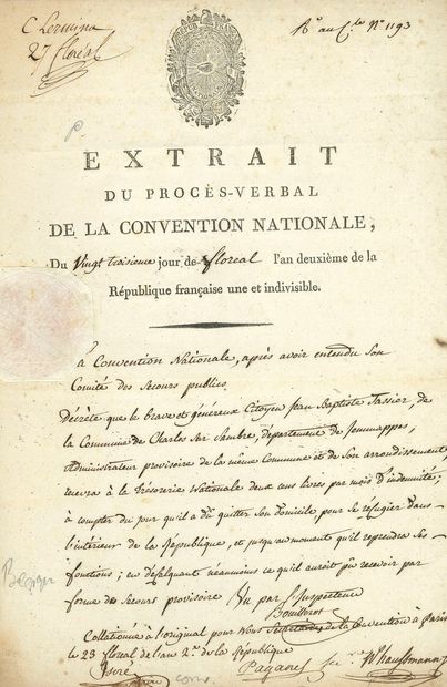 null Alexis-Joseph BOUILLEROT-DEMARSENNE (1752-1835) conventionnel (Eure). P.S.,...