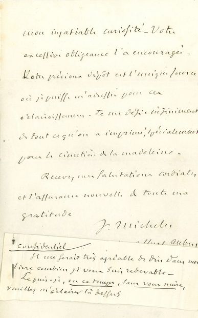 null Jules MICHELET (1798-1874) écrivain et historien. L.A.S., Nantes 22 mai 1853...