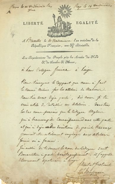 null Nicolas HAUSSMANN (1760-1846) conventionnel (Seine-et-Oise). L.A.S., Bruxelles...