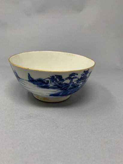 null Porcelain bowl with blue decoration of a landscape of houses along a river.

Diameter...
