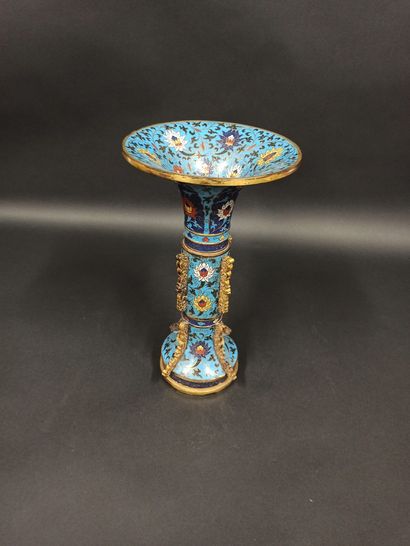 null Vase of form Gu out of bronze with polychrome decoration cloisonné of geometrical...