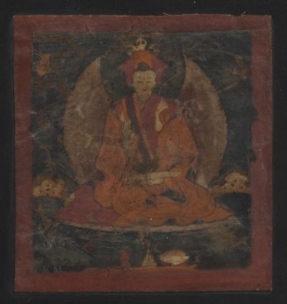 null TIBET - 19th century

Distemper on canvas, seated lama holding his prayer book...