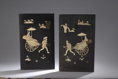 null JAPAN - MEIJI period (1868 - 1912)

Two black lacquered wood panels with bone...
