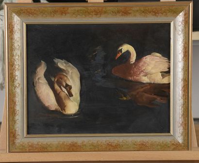 null CSERNUS Tibor, 1927-2007

Two swans, 1983

oil on canvas (oxidized varnish)

signed...