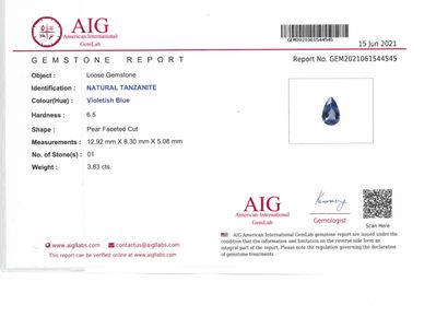 null Tanzanite "violetish blue" pear on paper.

Accompanied by an AIG certificate.

Weight...