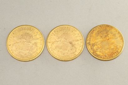 null Lot de trois pièces en or de 20 dollars "Liberty Head - Double Eagle" (1895...