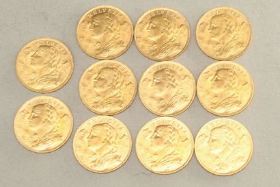 null Lot de onze pièce en or de 20 francs Vreneli (1947 B x 11)

Poids : 70.90 g....