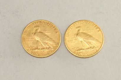 null Lot of two 10 dollars gold coins "Indian Head - Eagle" (1908 D ; 1913 S) 

Weight...