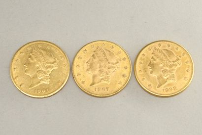 null Lot de trois pièces en or de 20 dollars "Liberty Head - Double Eagle" (1897...
