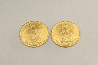 null Lot de deux pièces en or de 20 dollars "Saint-Gaudens - Double Eagle" (1924...