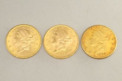 null Lot of three 20 dollars gold coins "Liberty Head - Double Eagle" (1895; 1896...