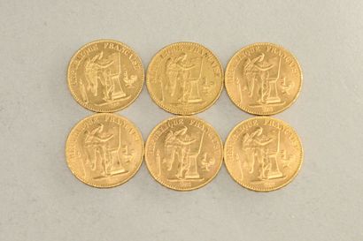 null Lot of six gold coins of 20 francs Genie (1877 A ; 1890 A ; 1897 A x 4)

TTB...