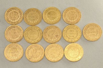 null Lot of thirteen gold coins of 20 francs Génie IIIè République (1875 A ; 1876...