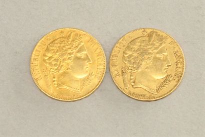 null Lot of two gold coins of 20 francs (1851 A x 2)

Weight : 12.82 g. 



BUYER'S...
