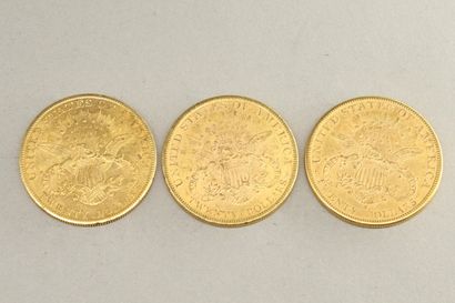 null Lot de trois pièces en or de 20 dollars "Liberty Head - Double Eagle" (1897...
