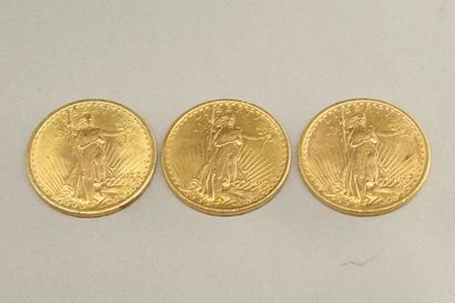 null Lot de trois pièces en or de 20 dollars "Saint-Gaudens - Double Eagle" (1922)

Poids...