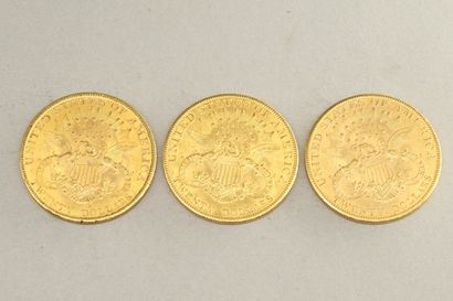 null Lot de trois pièces en or de 20 dollars "Liberty Head - Double Eagle" (1907...