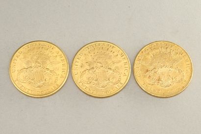 null Lot de trois pièces en or de 20 dollars "Liberty Head - Double Eagle" (1904...