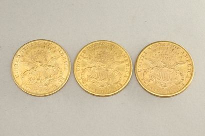 null Lot de trois pièces en or de 20 dollars "Liberty Head - Double Eagle" (1900...