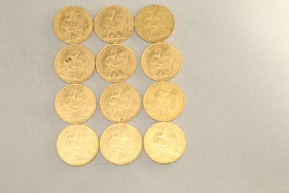 null Lot de douze pièces en or de 20 francs coq (1904 x 2 ; 1905 x 2 ; 1906 x 2 ;...