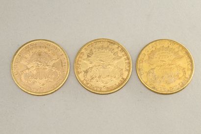 null Lot of three 20 dollars gold coins "Liberty Head - Double Eagle" (1877; 1879;...