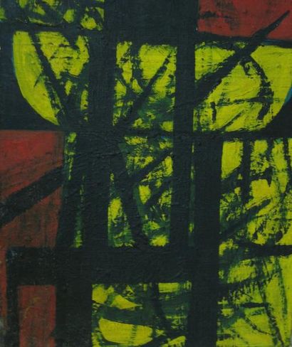 BESSHO Masae, née en 1945, Composition rouge et jaune huile sur toile (manques),...