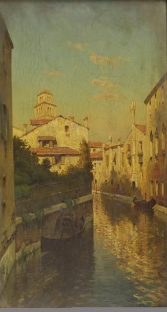 BOUVARD Antoine, 1870-1956 Canal à Venise huile sur toile (craquelures et manques),...