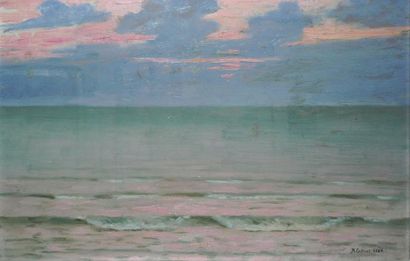 CAILLIOT Roger, né en 1862, Crépuscule en mer, 1888 huile sur panneau (restaurations),...