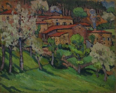 CERIA Edmond, 1884-1955, Village aux toits rouges huile sur toile, signée en bas...