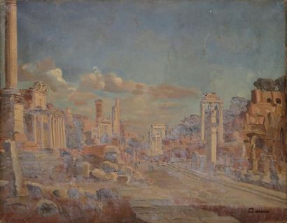 CERIA Edmond, 1884-1955, Le forum romain huile sur toile (vernis chancis), cachet...