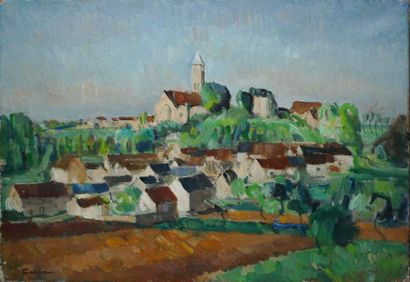 CERIA Edmond, 1884-1955, Village sur une colline huile sur toile, signée en bas à...
