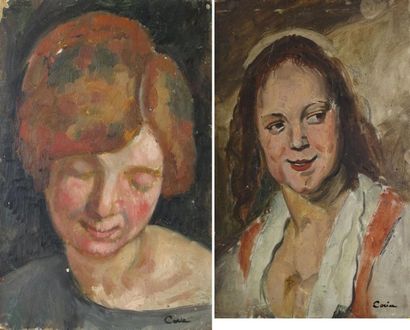 CERIA Edmond, 1884-1955, Deux têtes de femmes dont une d'après Frans Hals huile sur...