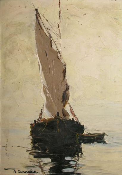 CERMAK Charles, 1877-1966, Voilier en mer huile sur panneau, signé en bas à gauche,...